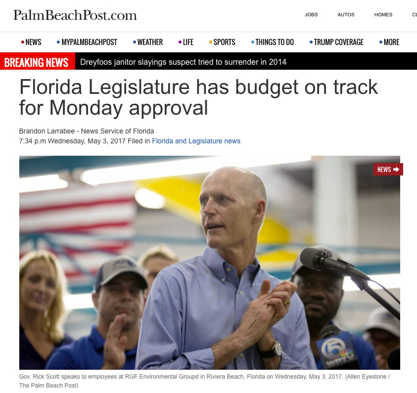 Palm Beach Post, May 2017 - Governor Rick Scott
