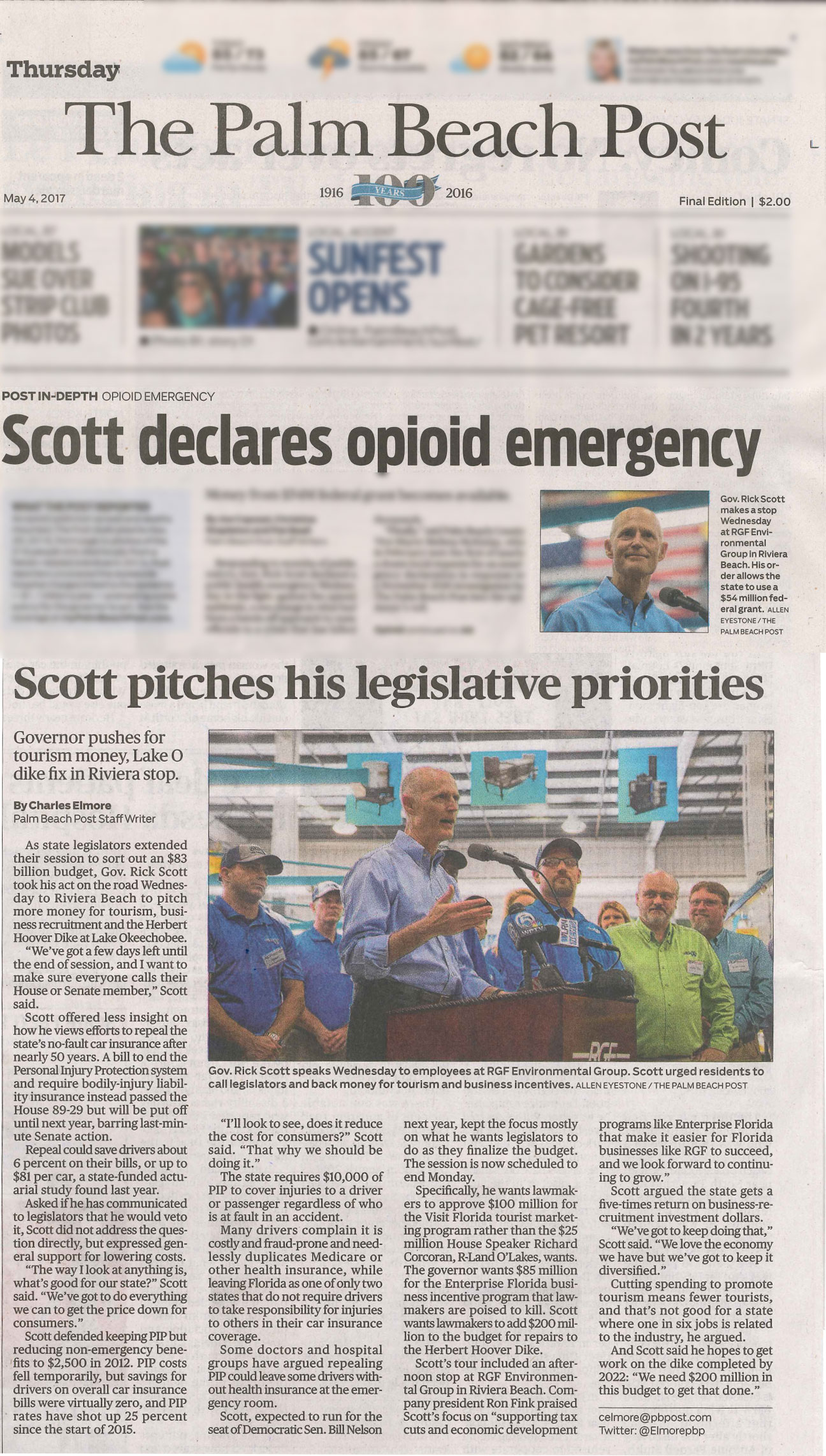 The Palm Beach Post, May 2017 – Governor Rick Scott
